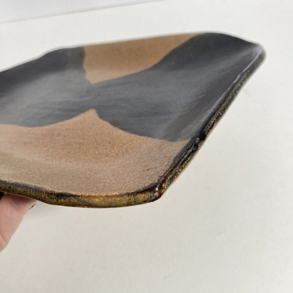 Dan Eash Art Pottery PA Studio Handmade Brown Glaze Stoneware Slab Tray 10x7.5in - Picture 11 of 16